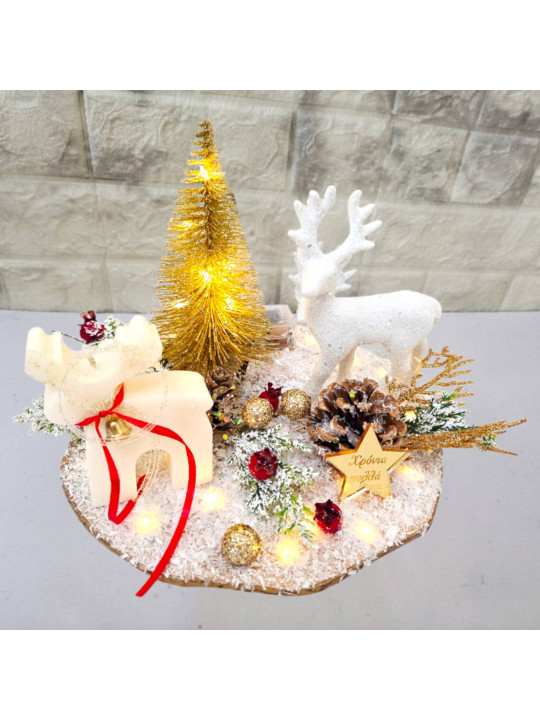 Χριστουγεννιάτικη χειροποίητη σύνθεση με φωτισμό led, αρωματικό κερί, χιονάνθρωπο ,τάρανδο,χιονονιφάδα XMAS2618