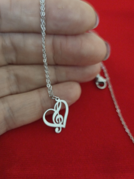 Κολιέ ατσάλι καρδιά με κλειδί του sol  VD2503