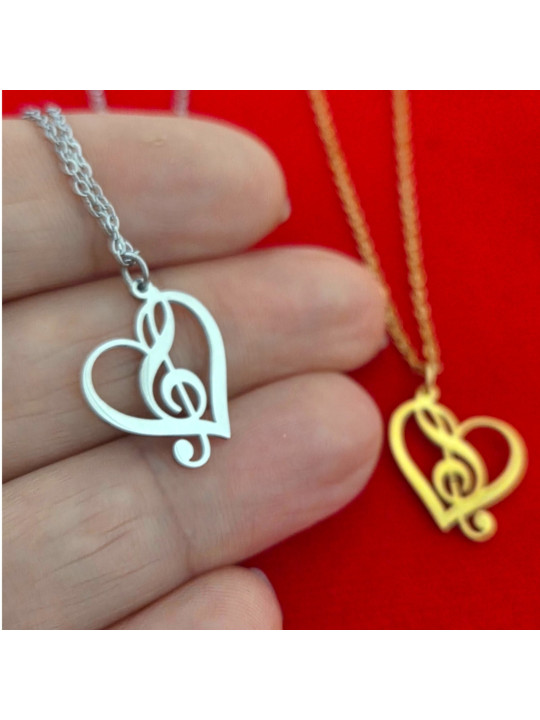 Κολιέ ατσάλι καρδιά με κλειδί του sol  VD2503