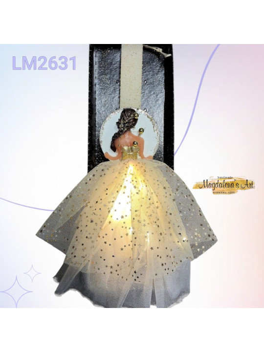 Λαμπάδα Κοπέλα με ιβουάρ φόρεμα  με LED LM2632