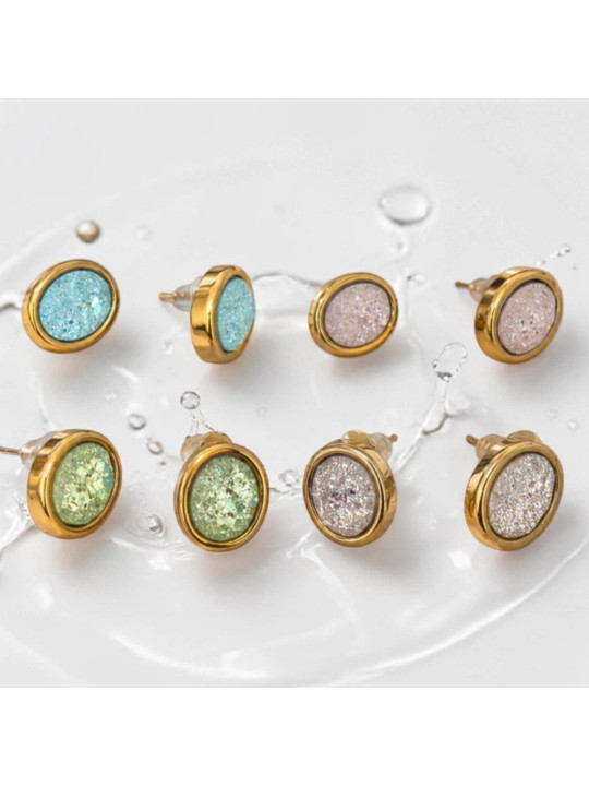 Crystal Glow Studs Ατσάλι (4 Χρώματα) SK2604
