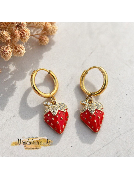 Strawberry Glow Hoops  σκουλαρίκια φράουλα Ατσάλι (Χρυσό & Ασημί) SK2605